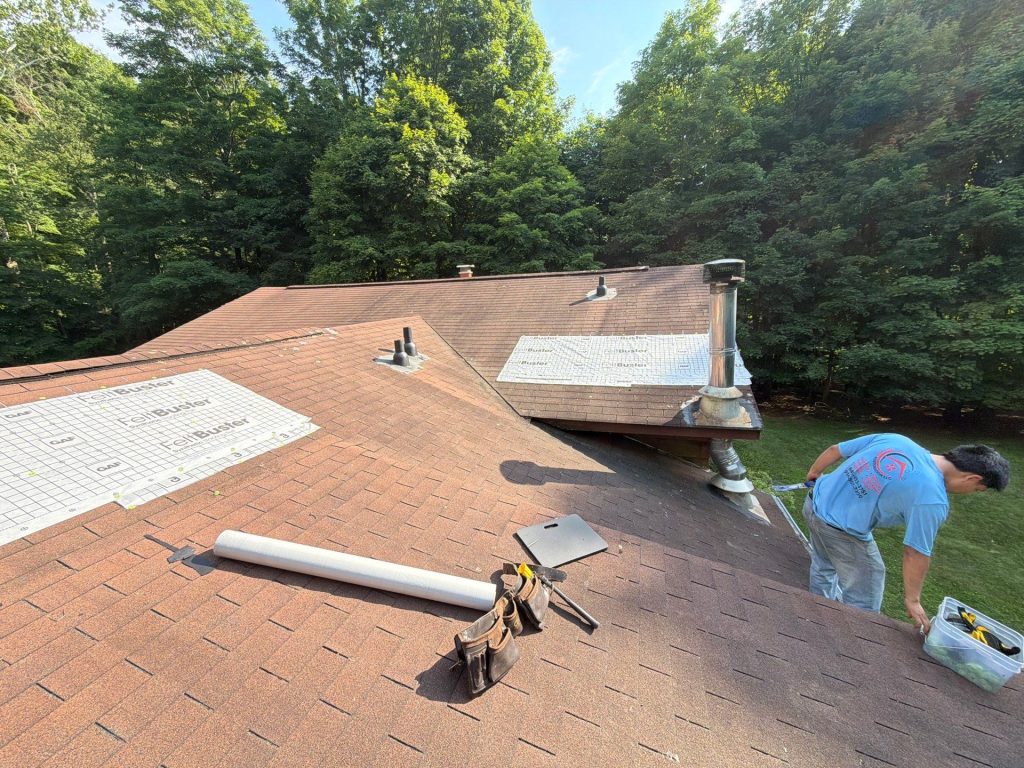 Roof repair in progress